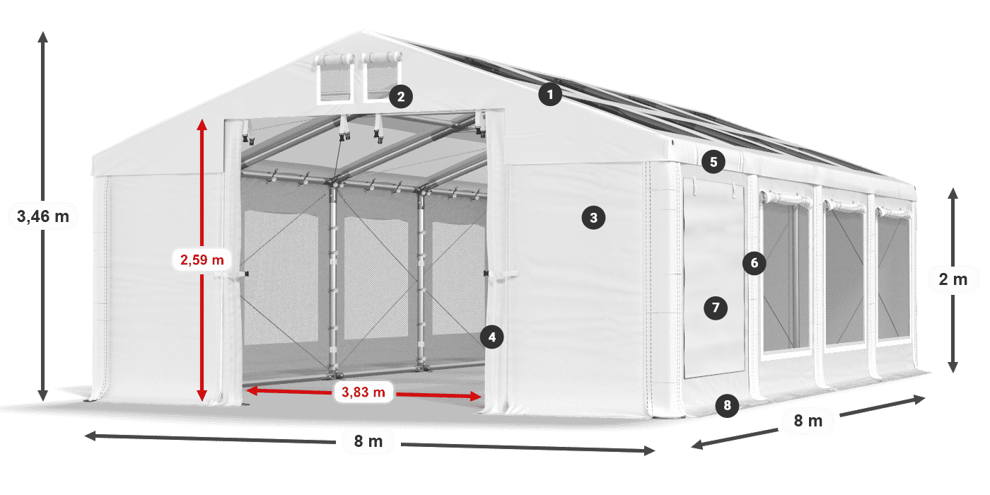 Streha: MS T 580 PVC Stene: SDM 500 PVC 2 m legenda