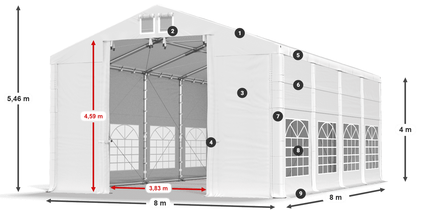 Streha: MS 580 PVC Stene: FR 620 PVC 4 m legenda