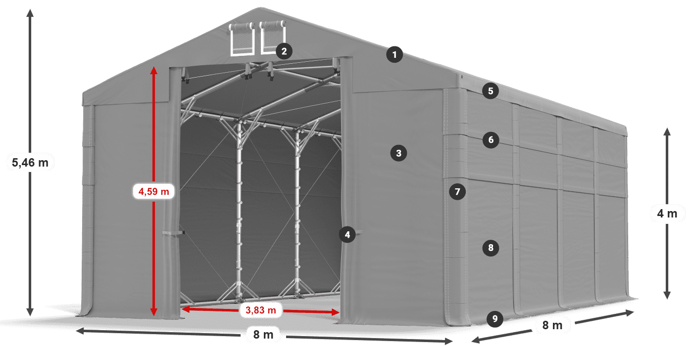 Streha: MS 580 PVC Stene: SD 500 PVC 4 m legenda