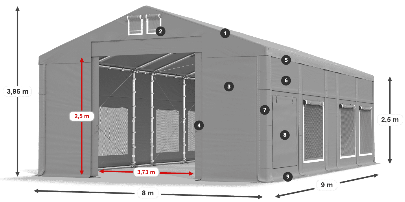 Streha: FR 620 PVC Stene: SD 500 PVC 2,5 m legenda