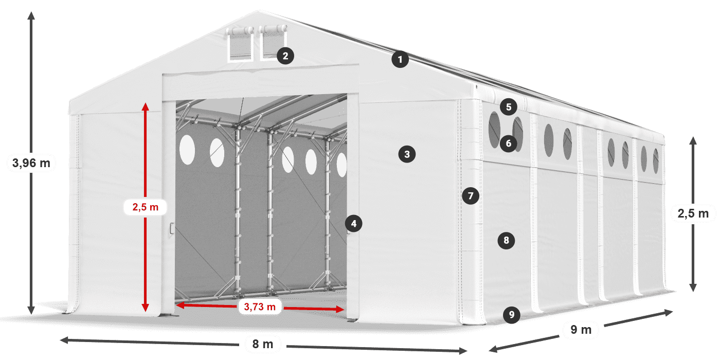 Streha: MS T 580 PVC Stene: FR O 620 PVC 2,5 m legenda