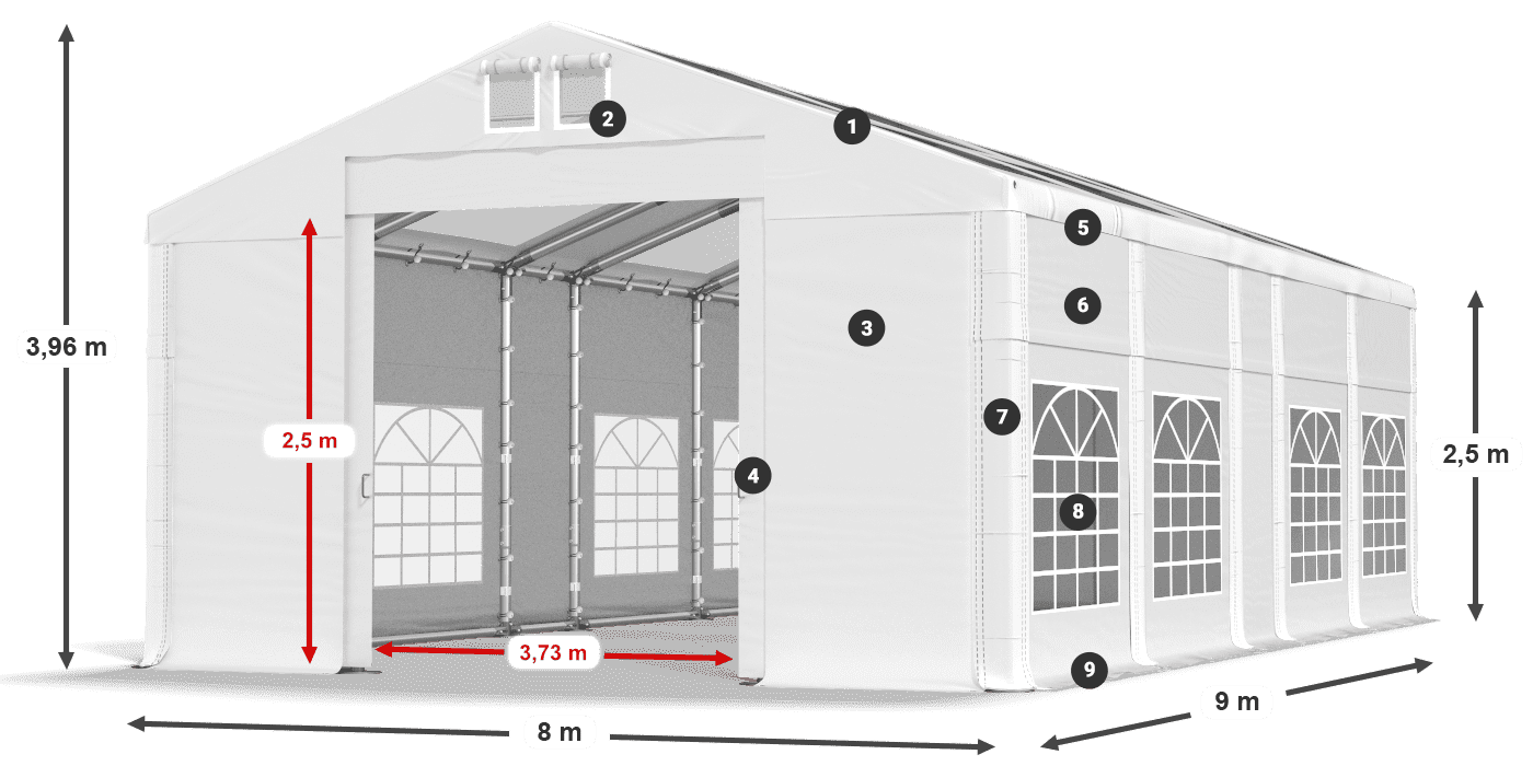 Streha: MS T 580 PVC Stene: FR 620 PVC 2,5 m legenda
