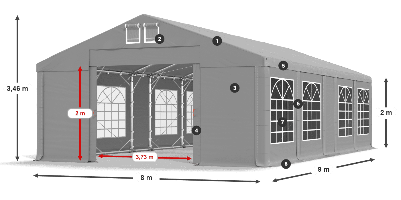 Streha: FR 620 PVC Stene: SD 500 PVC 2 m legenda