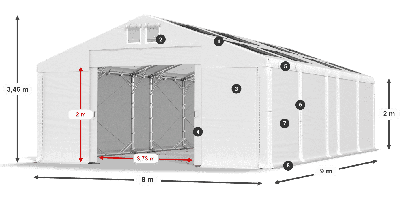 Streha: MS T 580 PVC Stene: FR 620 PVC 2 m legenda