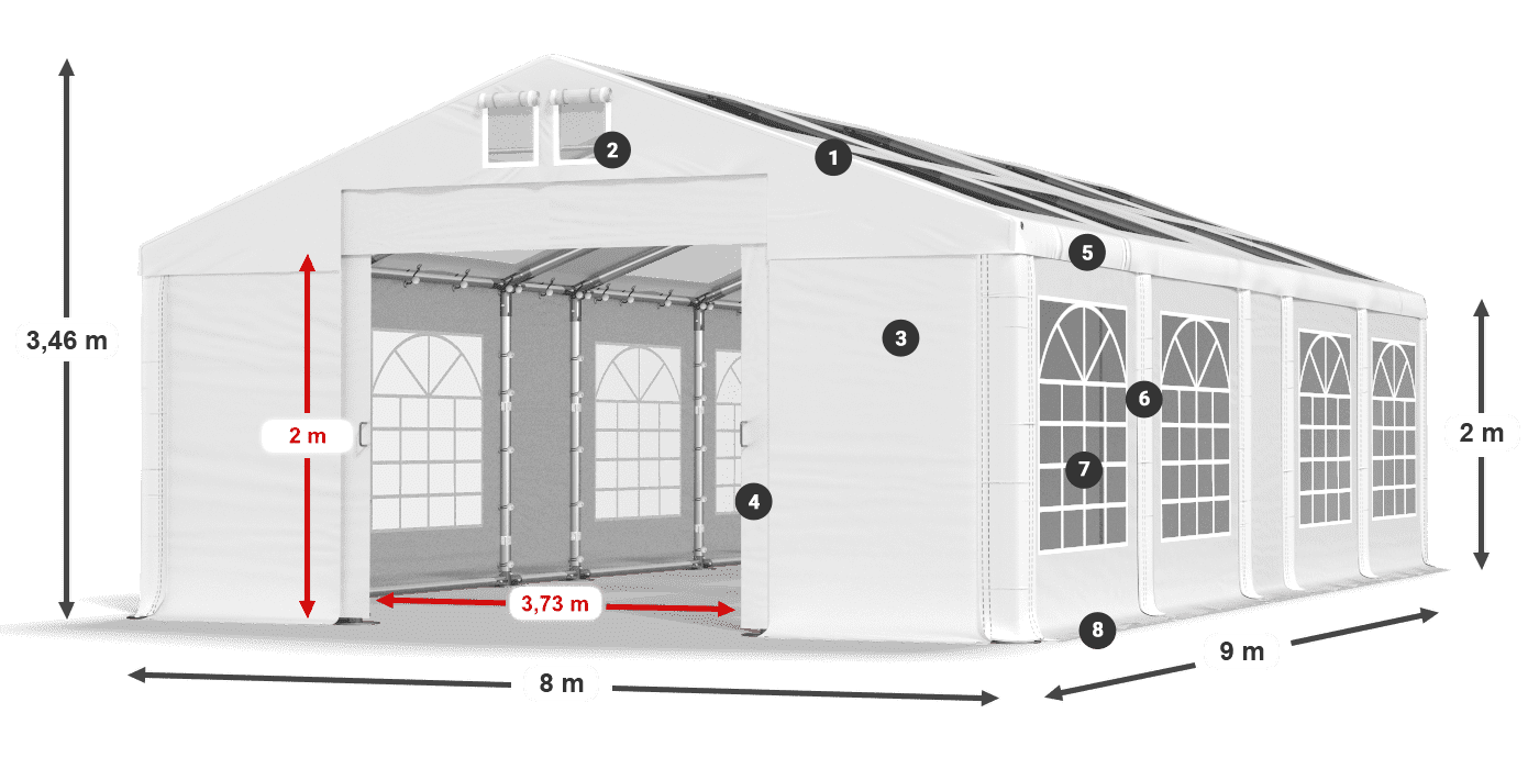Streha: MS T 580 PVC Stene: FR 620 PVC 2 m legenda