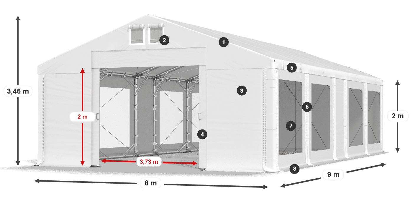 Streha: MS 580 PVC Stene: MS 580 PVC 2 m legenda