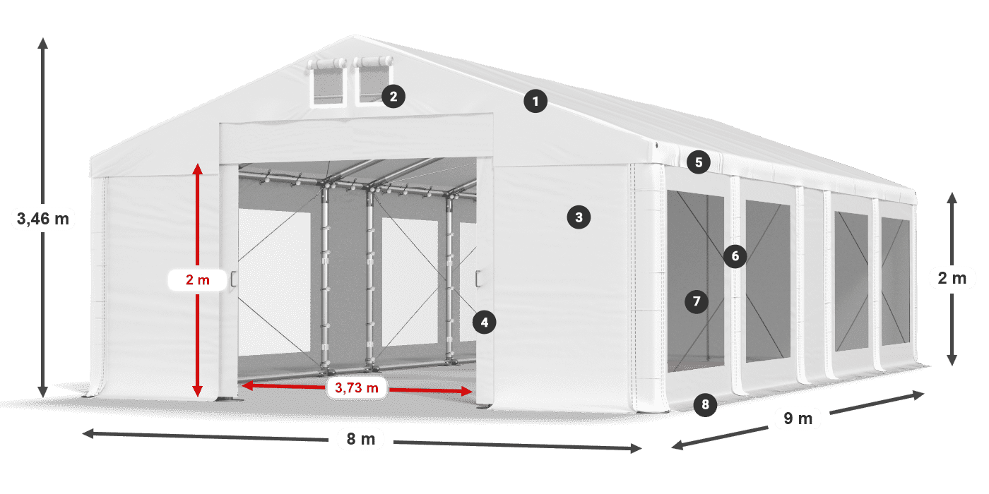 Streha: MS 580 PVC Stene: MS 580 PVC 2 m legenda
