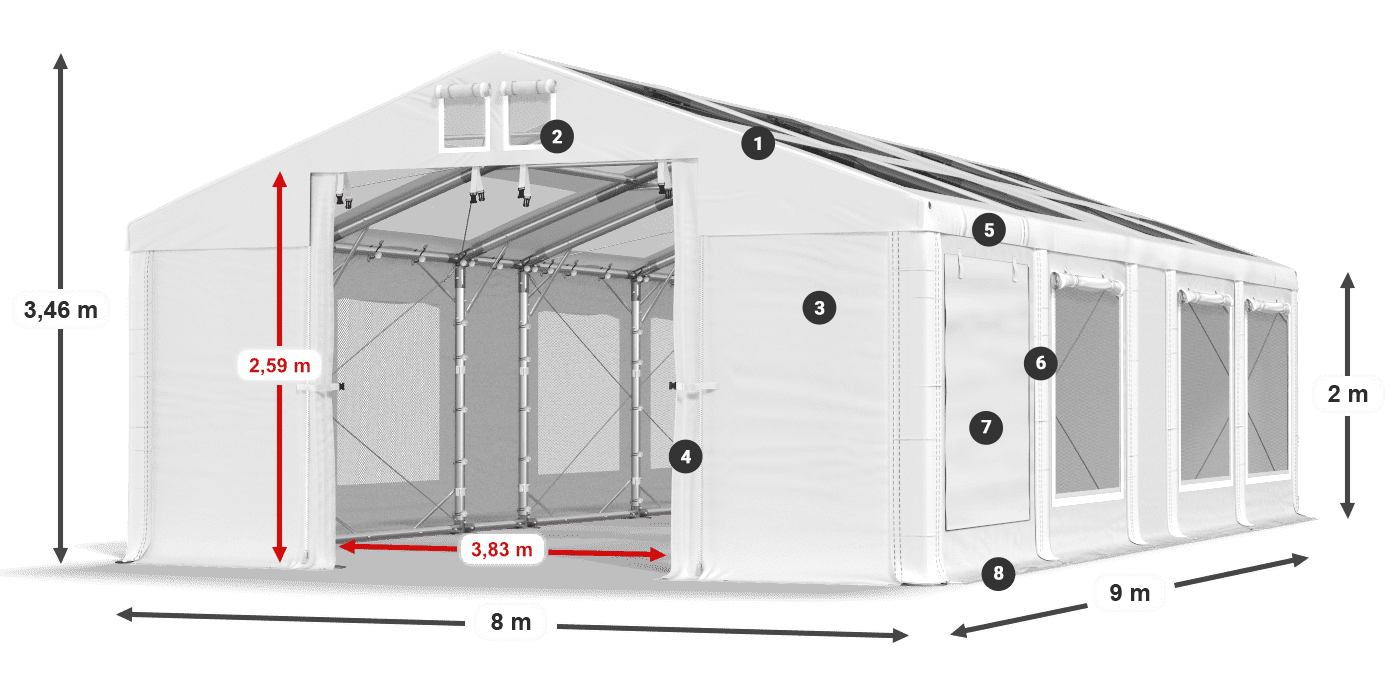 Streha: MS T 580 PVC Stene: SDM 500 PVC 2 m legenda