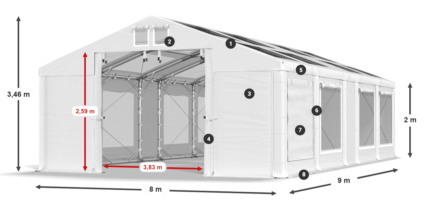 Streha: MS T 580 PVC Stene: SDM 500 PVC 2 m legenda