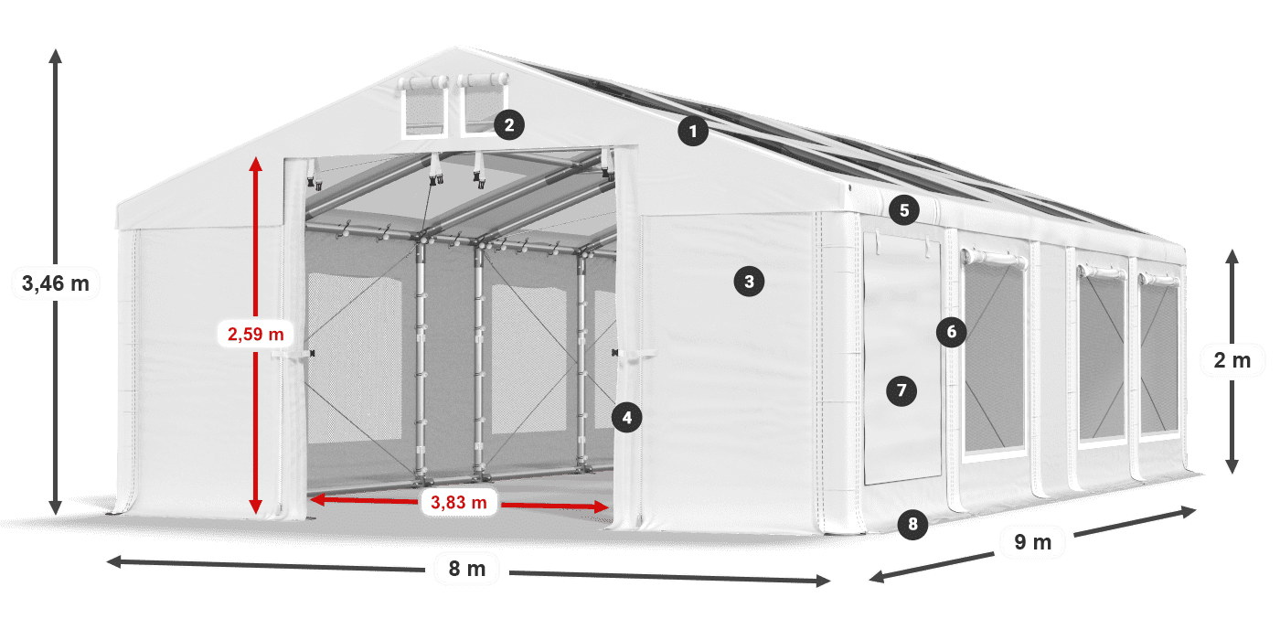 Streha: MS T 580 PVC Stene: SDM 500 PVC 2 m legenda