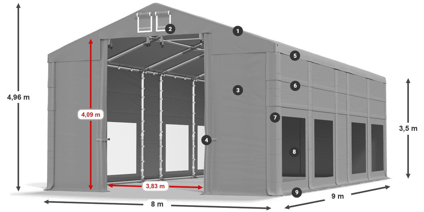 Streha: FR 620 PVC Stene: MS 580 PVC 3,5 m legenda