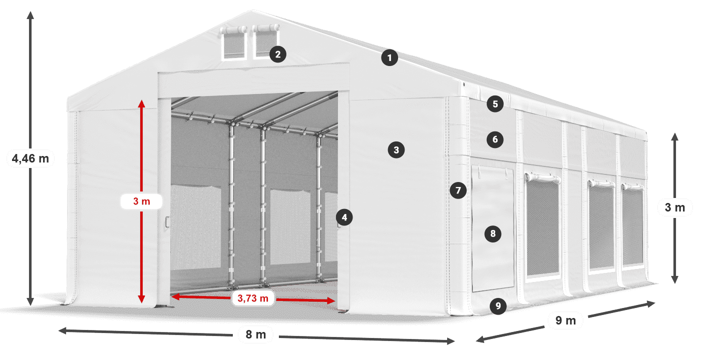 Streha: FR 620 PVC Stene: SD 500 PVC 3 m legenda