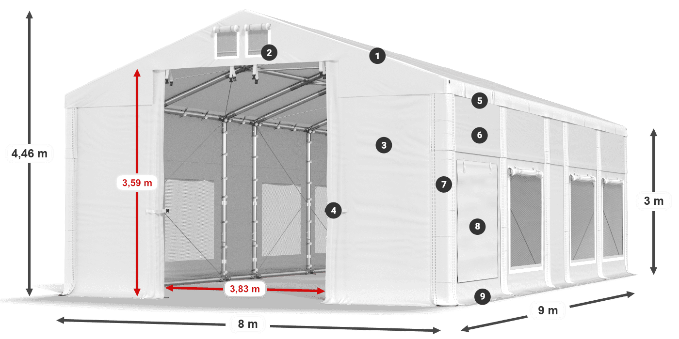 Streha: FR 620 PVC Stene: SD 500 PVC 3 m legenda
