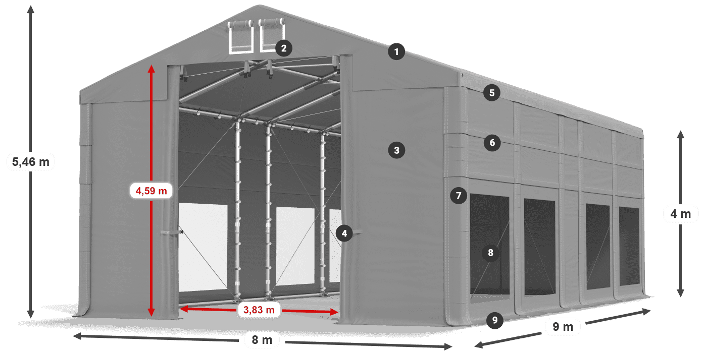 Streha: FR 620 PVC Stene: MS 580 PVC 4 m legenda