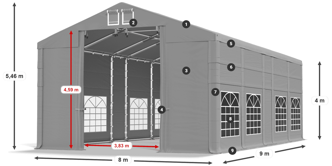 Streha: FR 620 PVC Stene: SD 500 PVC 4 m legenda