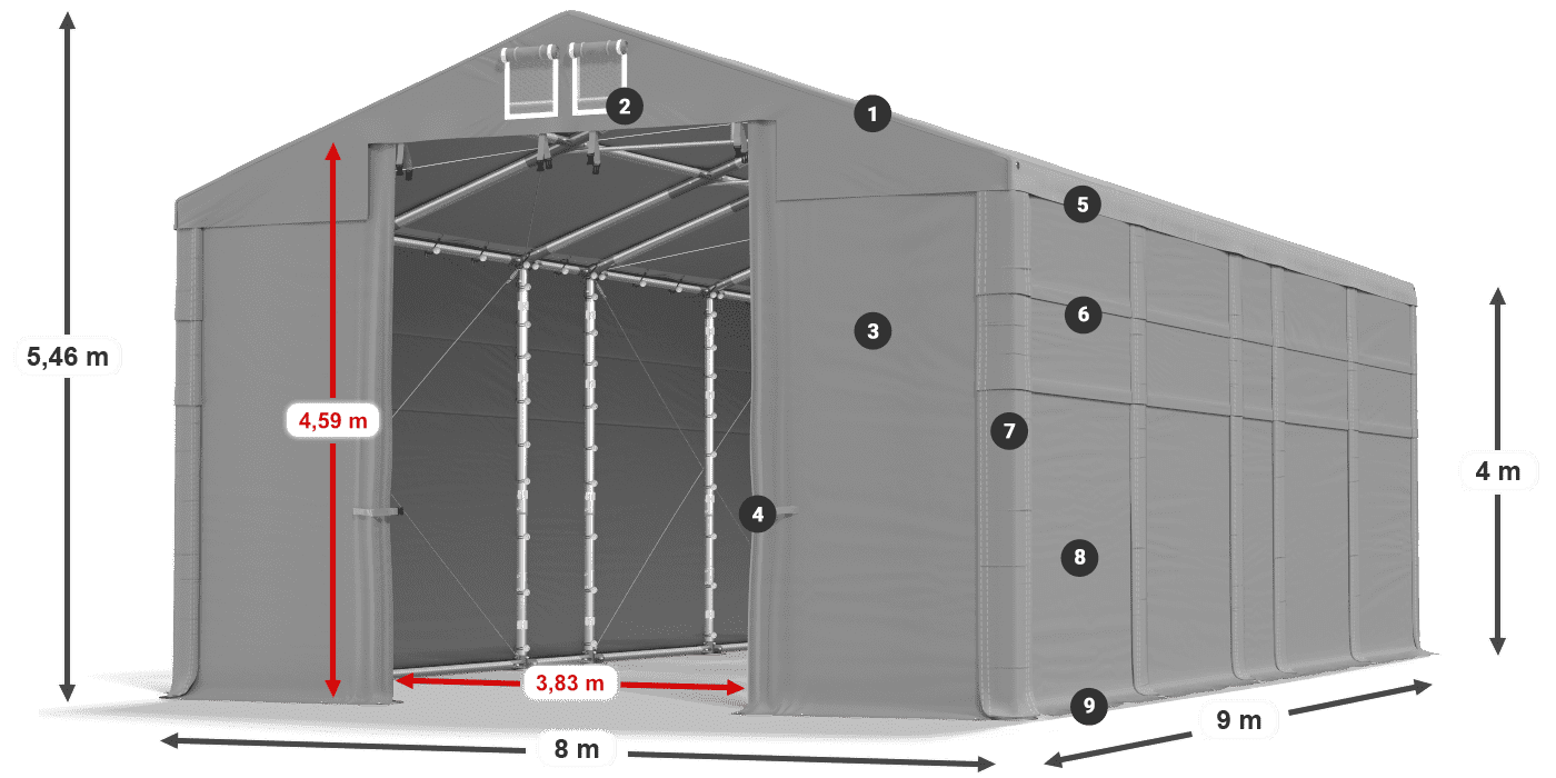 Streha: MS 580 PVC Stene: FR 620 PVC 4 m legenda