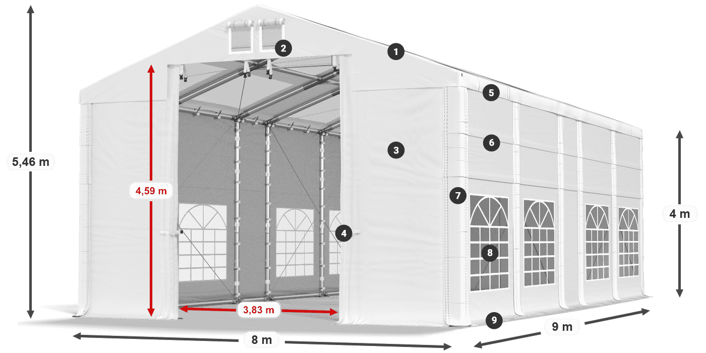 Streha: MS T 580 PVC Stene: FR 620 PVC 4 m legenda